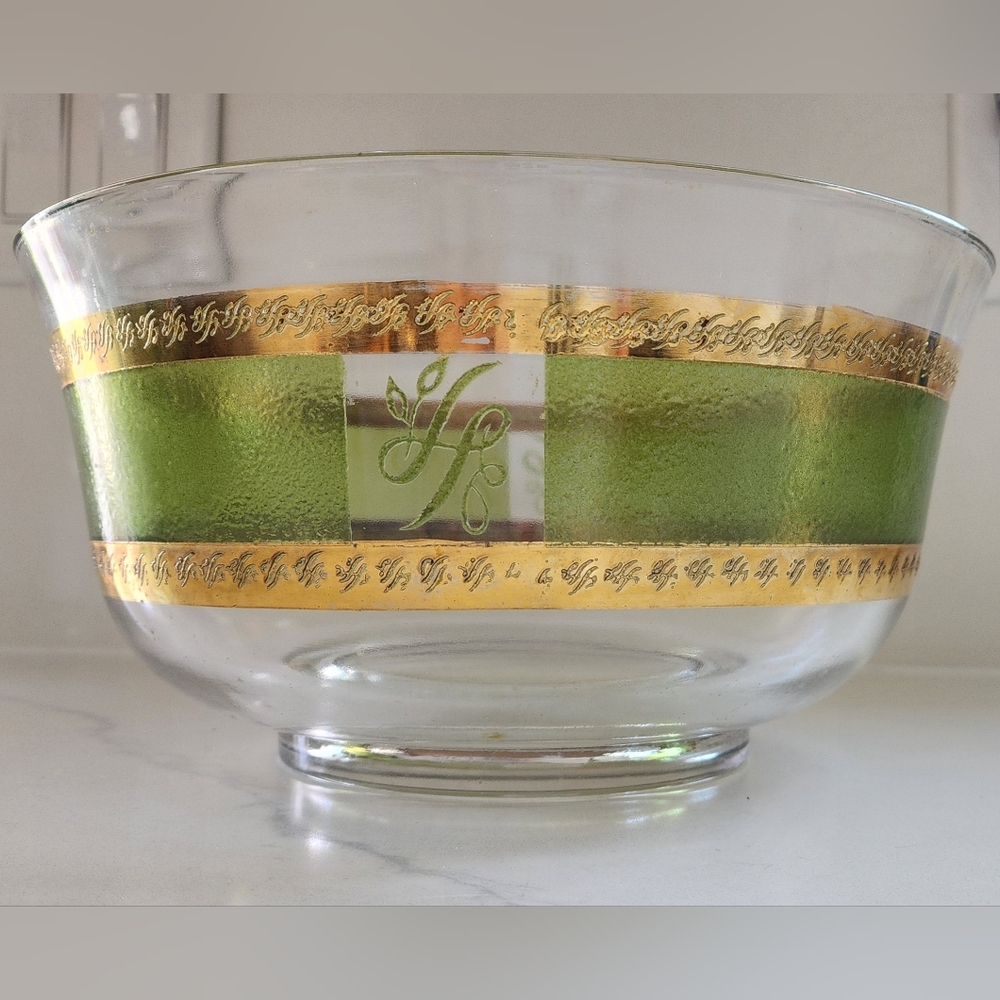 Vintage MCM Culver Starlyte 1960s Avocado Green 22k Gold 10 In‎ Bowl